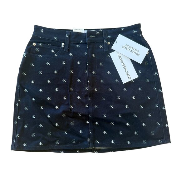 NWT Calvin Klein Jeans Archive Icons High-Rise CK Monogram Mini Skirt - Picture 2 of 5